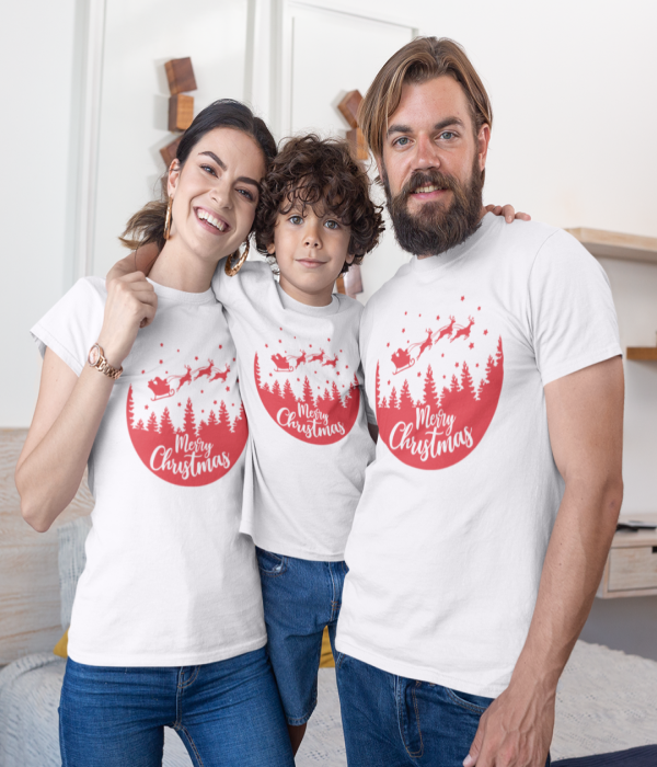 Set de Crăciun pentru familie pe alb Merry Christmas Night Ride