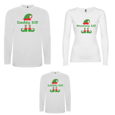 Set tricouri de familie cu maneca lunga pe alb sau negru ELF Family