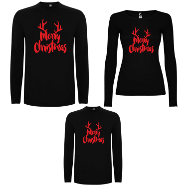 Set tricouri de familie cu maneca lunga pe alb sau negru Merry Christmas RED Edition