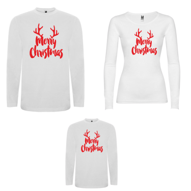 Set tricouri de familie cu maneca lunga pe alb sau negru Merry Christmas RED Edition