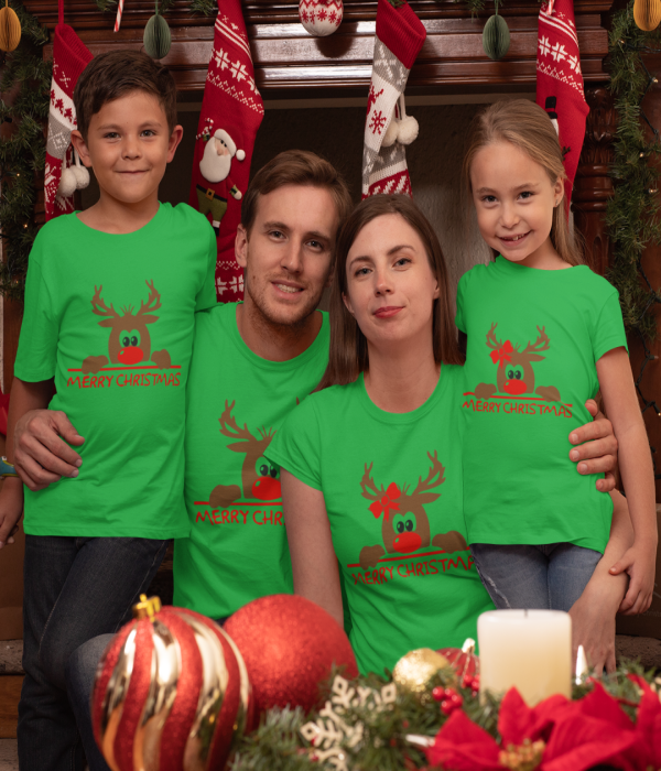 Set pentru familie pe verde Merry Christmas Hiding Deer