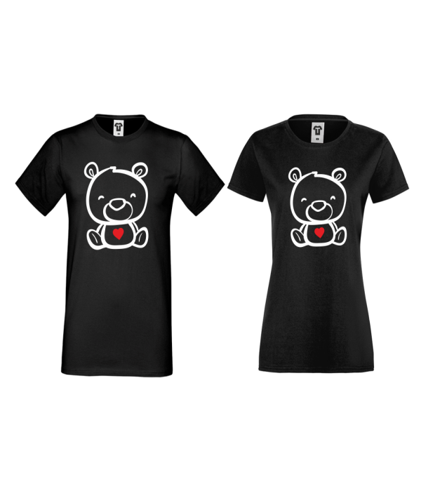 Tricouri pentru cuplu pe negru Bears Tricouri pentru cuplu pe negru Bears