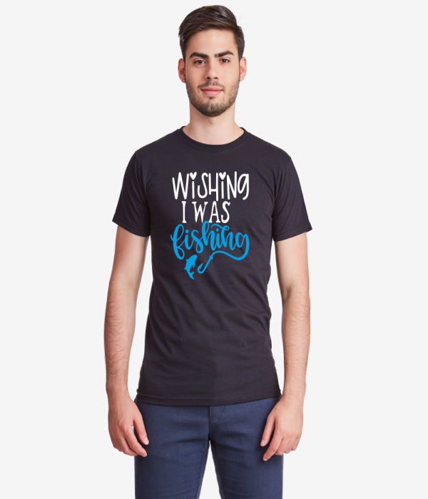 Tricou de barbat Wishing I was Fishing negru Tricou de barbat Wishing I was Fishing negru