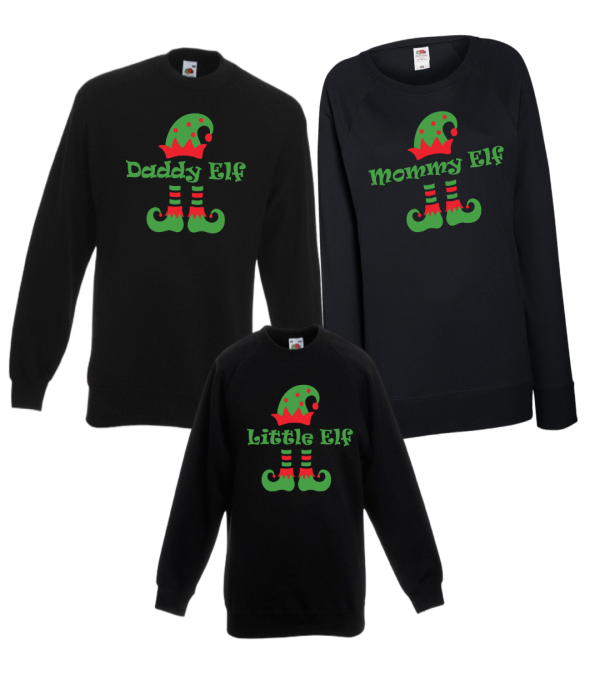 Set bluze pentru mama, tata si copil pe negru ELF Family