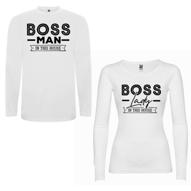 Tricou cu mâneci lungi pentru cupluri Boss Man Boss Lady