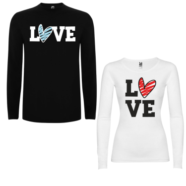 Tricou cu mâneci lungi pentru cupluri LOVE Colored