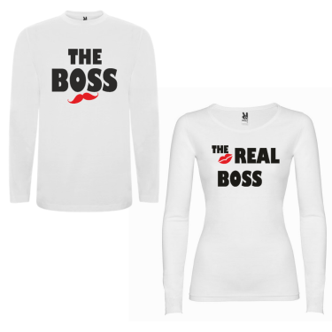Tricou cu mâneci lungi pentru cupluri The Boss - The Real Boss