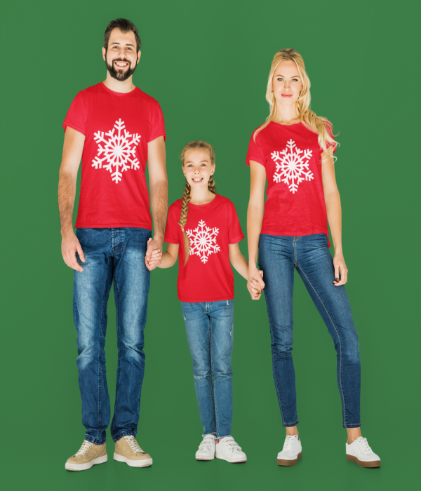 Set familie de Craciun pe rosu SnowFlake Set familie de Craciun pe rosu SnowFlake