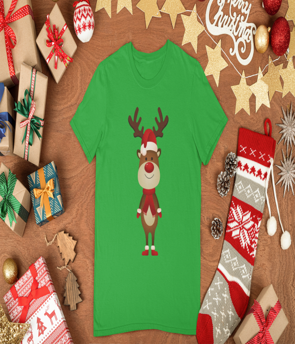 Tricou de Craciun pentru copii si adulti Little Deer pe verde Tricou de Craciun pentru copii si adulti Little Deer pe verde