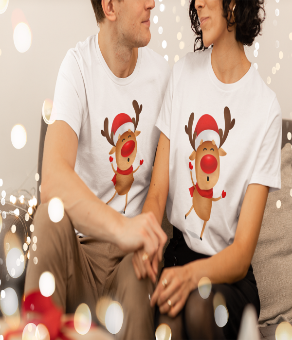 Set tricouri pentru cuplu de Craciun Dancing Deer Set tricouri pentru cuplu de Craciun Dancing Deer
