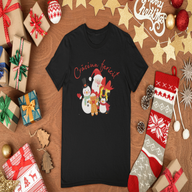 Tricou de Craciun pentru copii si adulti Merry Christmas pe negru Tricou de Craciun pentru copii si adulti Merry Christmas pe negru