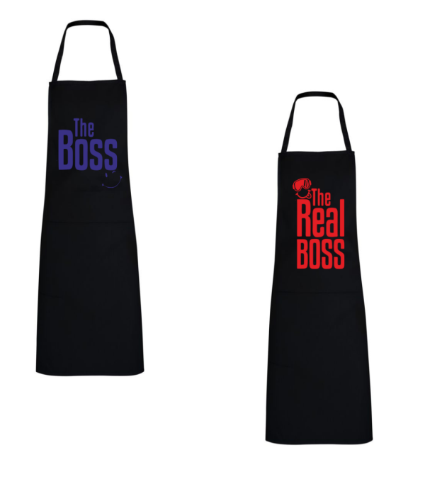 Set șorțuri pentru cuplu The Boss - The Real Boss Set șorțuri pentru cuplu The Boss - The Real Boss