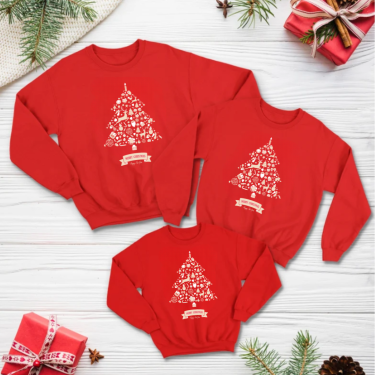 Set bluze familie de Craciun Christmas Tree pe rosu Set bluze familie de Craciun Christmas Tree pe rosu