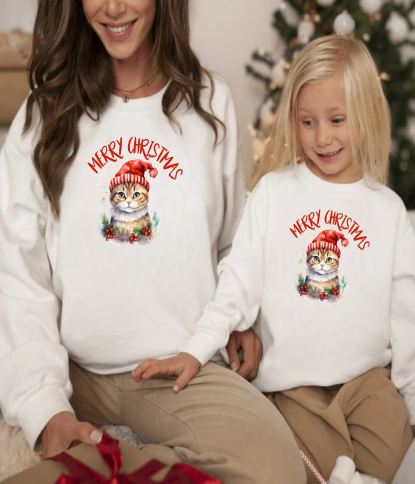 Set bluze familie de Craciun Christmas Cat Set bluze familie de Craciun Christmas Cat