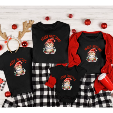 Set tricouri familie de Craciun Christmas Cat