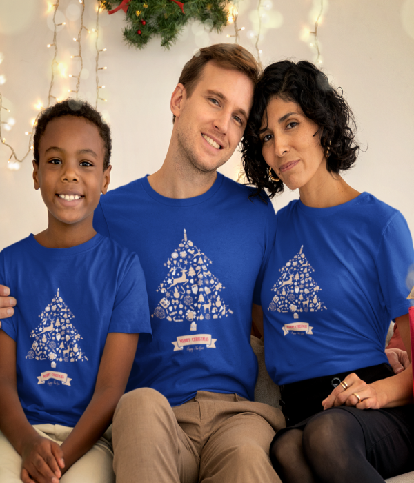 Set tricouri de Craciun Christmas Tree pe albastru Set tricouri de Craciun Christmas Tree pe albastru
