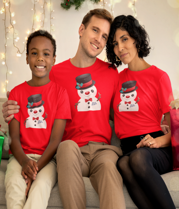 Set tricouri familie de Crăciun Snowman pe rosu Set tricouri familie de Crăciun Snowman pe rosu