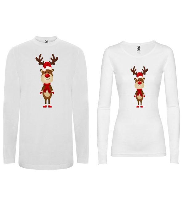 Set tricouri cu maneca lunga pentru cuplu Deer Set tricouri cu maneca lunga pentru cuplu Deer