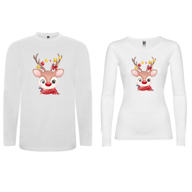 Set tricouri cu maneca lunga pentru cuplu Baby Deer