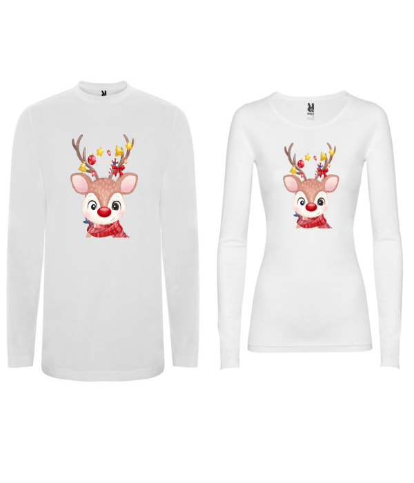 Set tricouri cu maneca lunga pentru cuplu Baby Deer