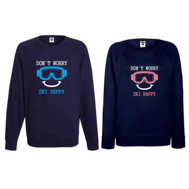 Set bluze pentru cuplu albastru inchis Don't worry ski happy Set bluze pentru cuplu albastru inchis Don't worry ski happy