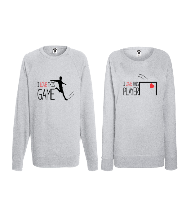 Set bluze pentru cuplu gri I love this game Football