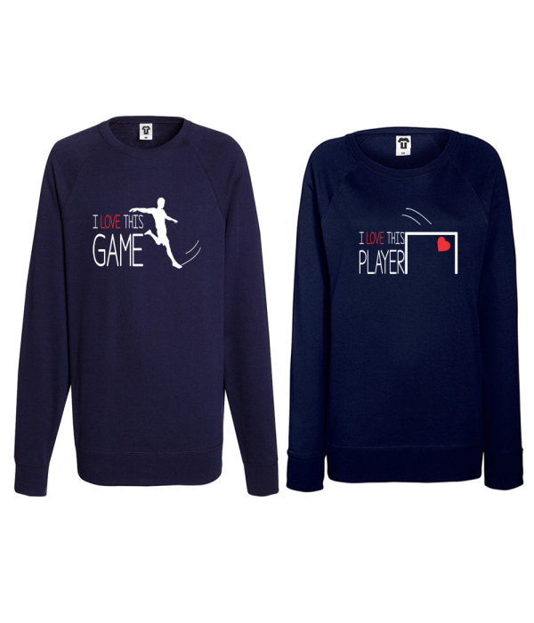 Set bluze pentru cuplu albastru inchis I love this game Football