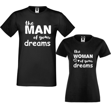 Tricouri pentru cuplu negru The man/The woman of your dreams
