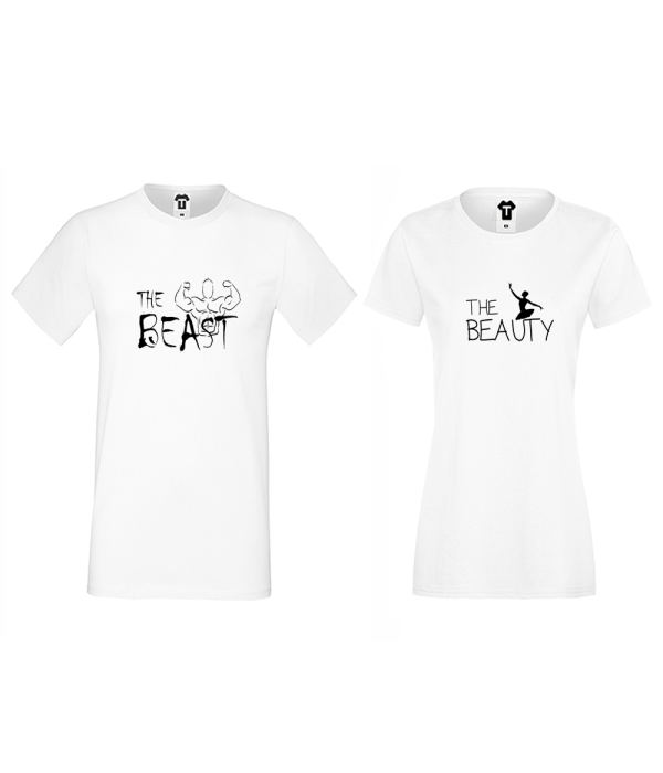 Tricouri pentru cuplu alb The Beast and The Beauty