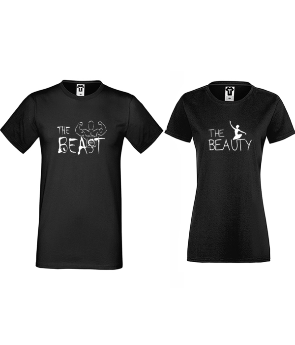 Tricouri pentru cuplu negru The Beast and The Beauty Tricouri pentru cuplu negru The Beast and The Beauty