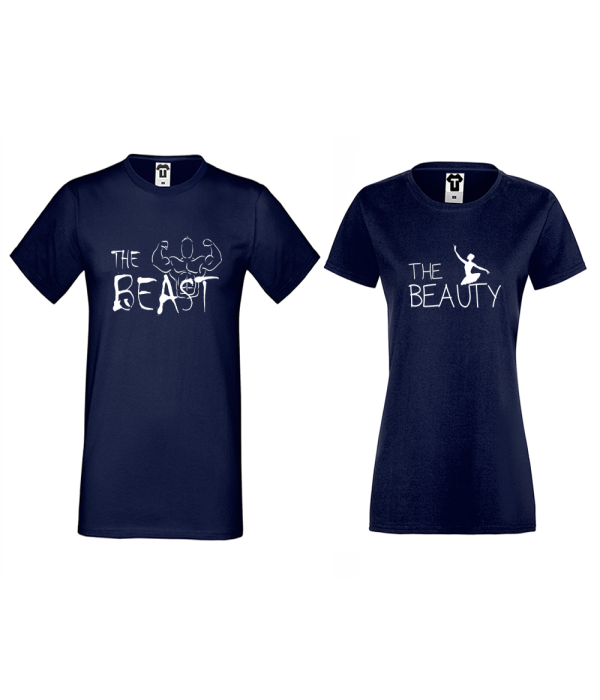 Tricouri pentru cuplu albastru inchis The Beast and The Beauty Tricouri pentru cuplu albastru inchis The Beast and The Beauty