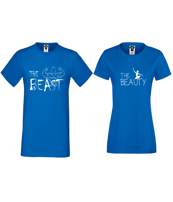 Tricouri pentru cuplu albastru inchis The Beast and The Beauty