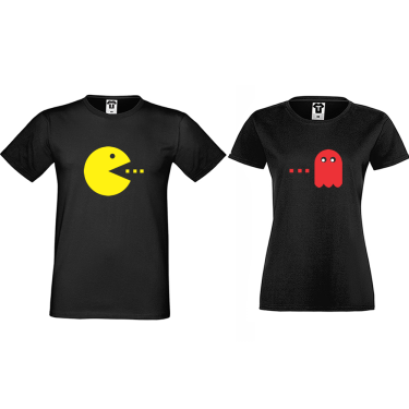 Tricouri pentru cuplu negru PAC-MAN