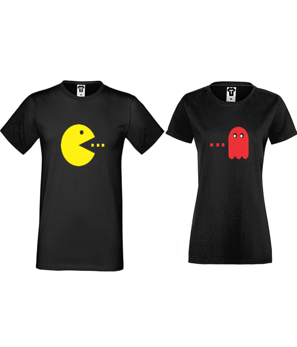 Tricouri pentru cuplu negru PAC-MAN Tricouri pentru cuplu negru PAC-MAN