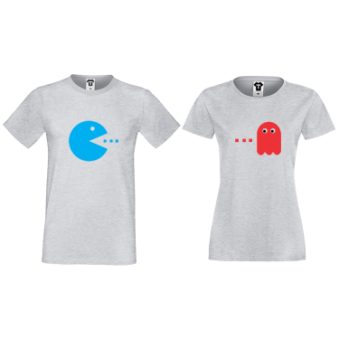 Tricouri pentru cuplu gri PAC-MAN Tricouri pentru cuplu gri PAC-MAN