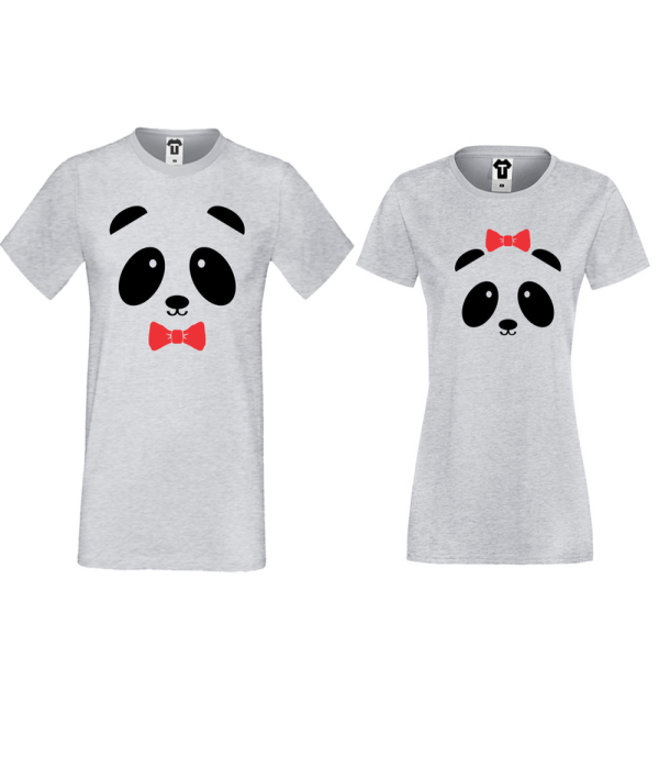 Tricouri pentru cuplu gri Sweet Panda