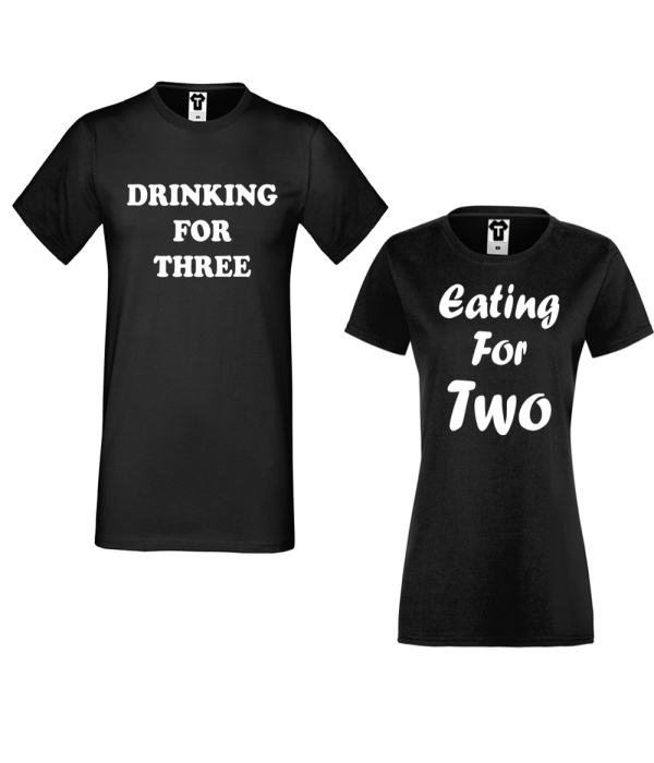 Tricouri pentru cuplu negru Drinking for three and Eating for two