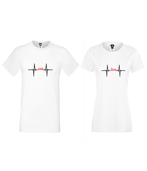 Tricouri pentru cuplu alb  One Love Heartbeat