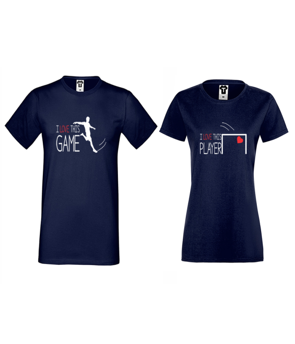 Tricouri pentru cuplu albastru inchis I love this game Football