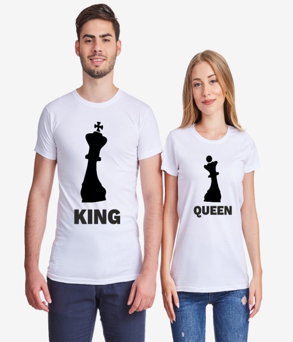 Tricouri pentru cupluri KING QUEEN CHESS alb Tricouri pentru cupluri KING QUEEN CHESS alb
