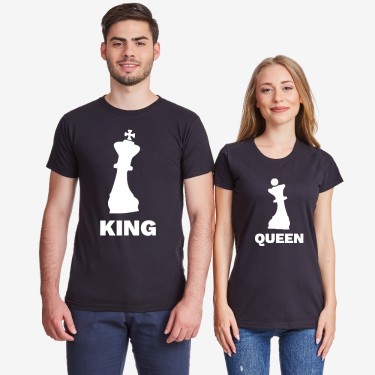 Tricouri pentru cupluri KING QUEEN CHESS Tricouri pentru cupluri KING QUEEN CHESS