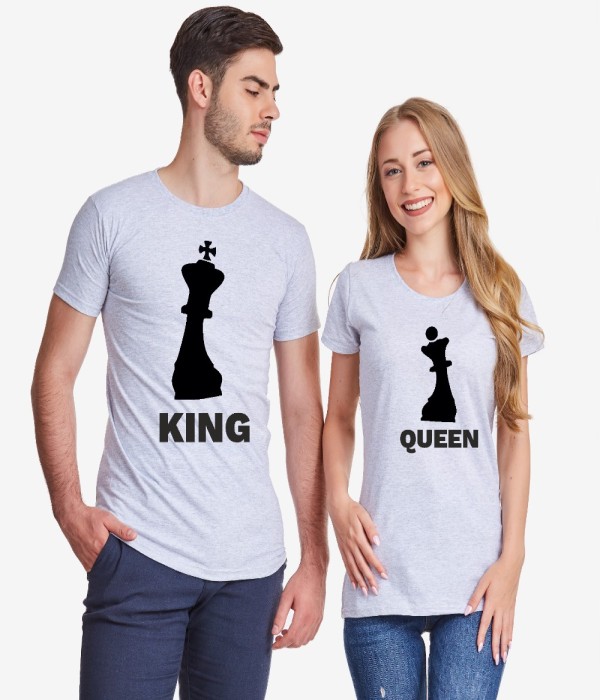 Tricouri pentru cupluri KING QUEEN CHESS gri