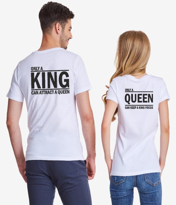 Tricouri pentru cupluri ONLY KING alb