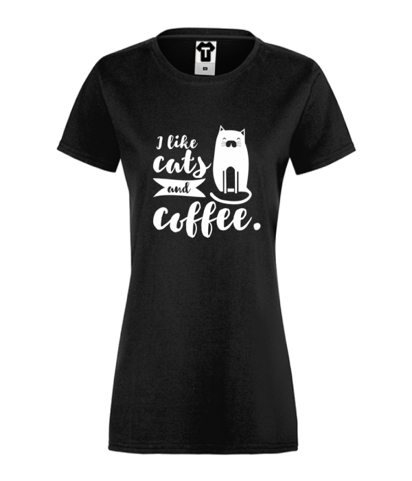 Tricou de dama negru I like cats and coffee Tricou de dama negru I like cats and coffee