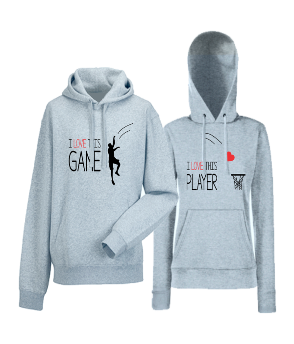 Set hanorace pentru cupluri gri I love this game Set hanorace pentru cupluri gri I love this game