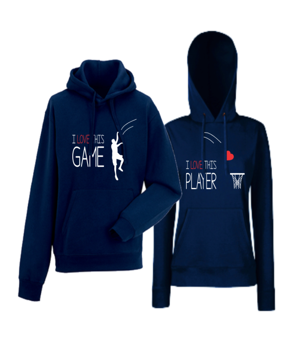 Set hanorace pentru cupluri albastru inchis I love this game Set hanorace pentru cupluri albastru inchis I love this game
