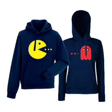 Set hanorace pentru cupluri albastru inchis PAC-MAN