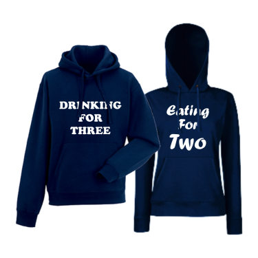 Hanorace pentru cuplu albastru inchis Drinking for three and Eating for two Hanorace pentru cuplu albastru inchis Drinking for three and Eating for two