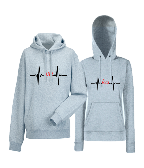 Hanorace pentru cuplu gri One Love Hearthbeat