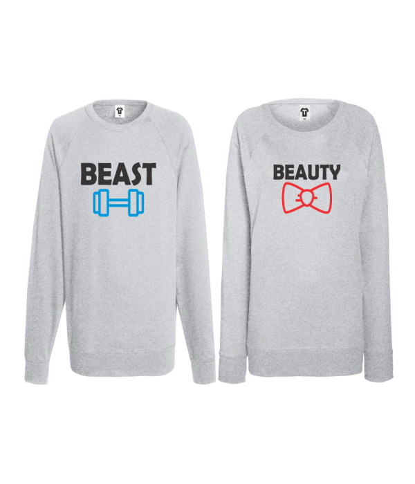 Set bluze pentru cupluri Beast and Beaty gri Set bluze pentru cupluri Beast and Beaty gri